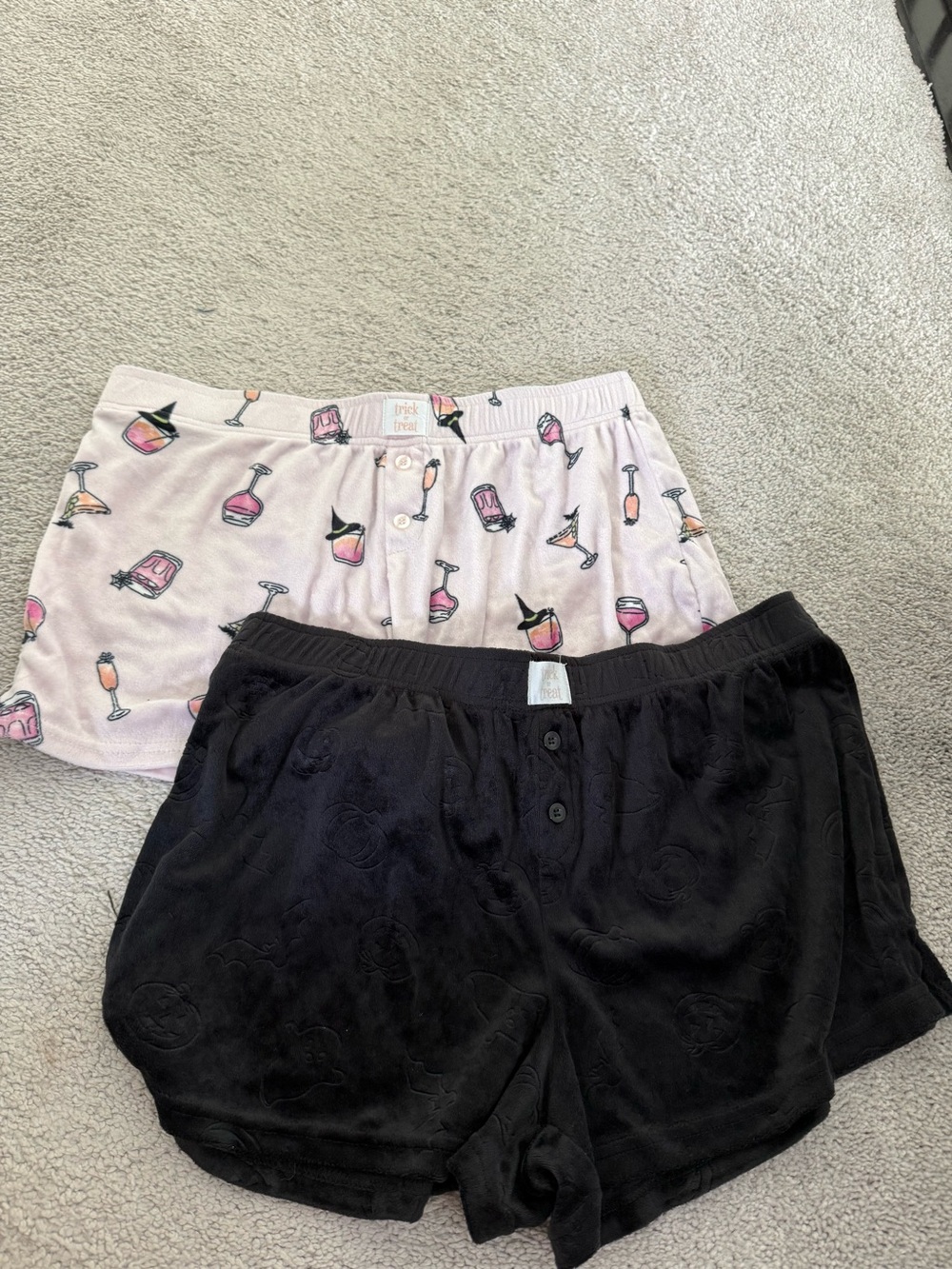 Cute Halloween Print Pink Sleep Shorts + Black Cozy Lounge Shorts